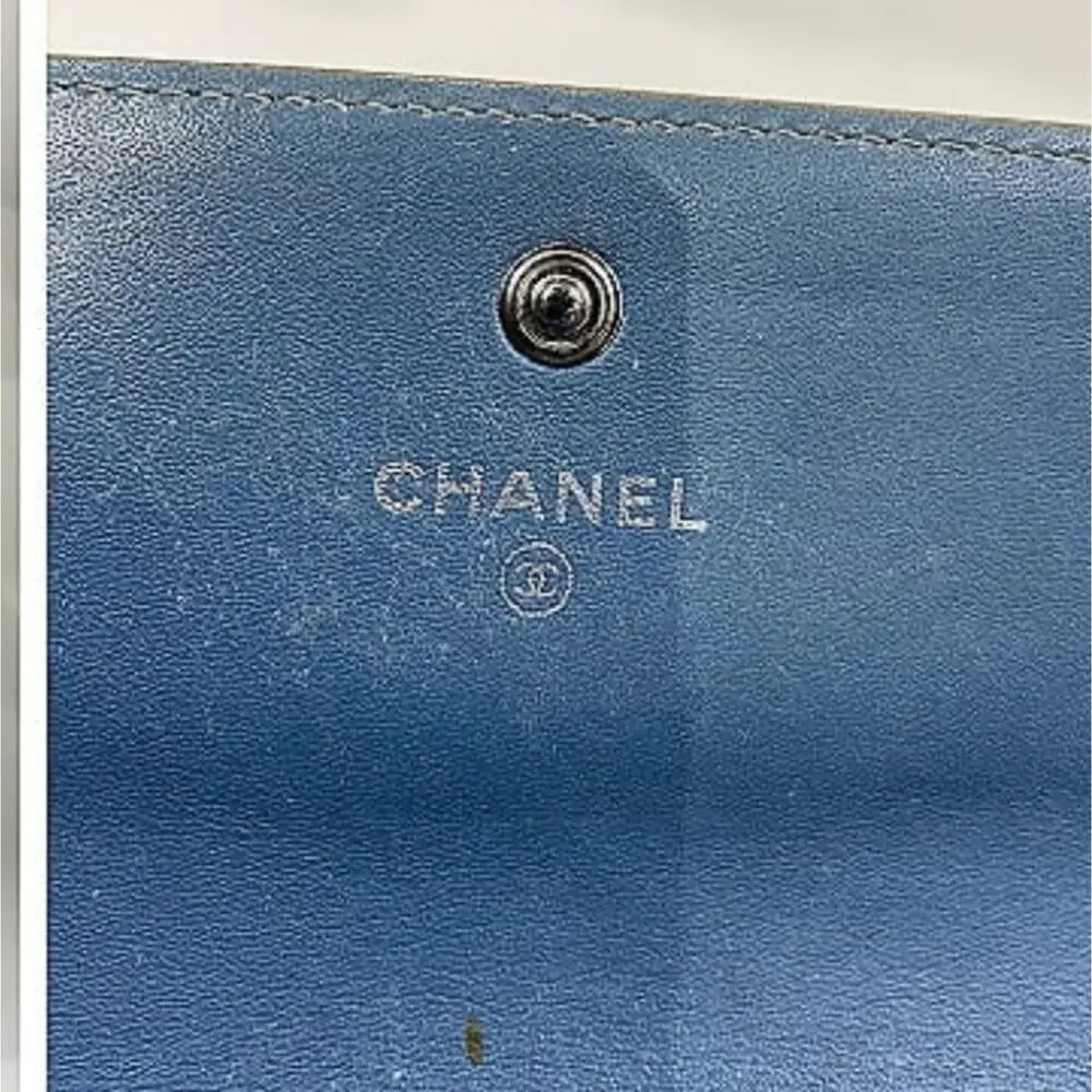 Chanel Powder Blue Logo Caviar Leather Long Wallet
